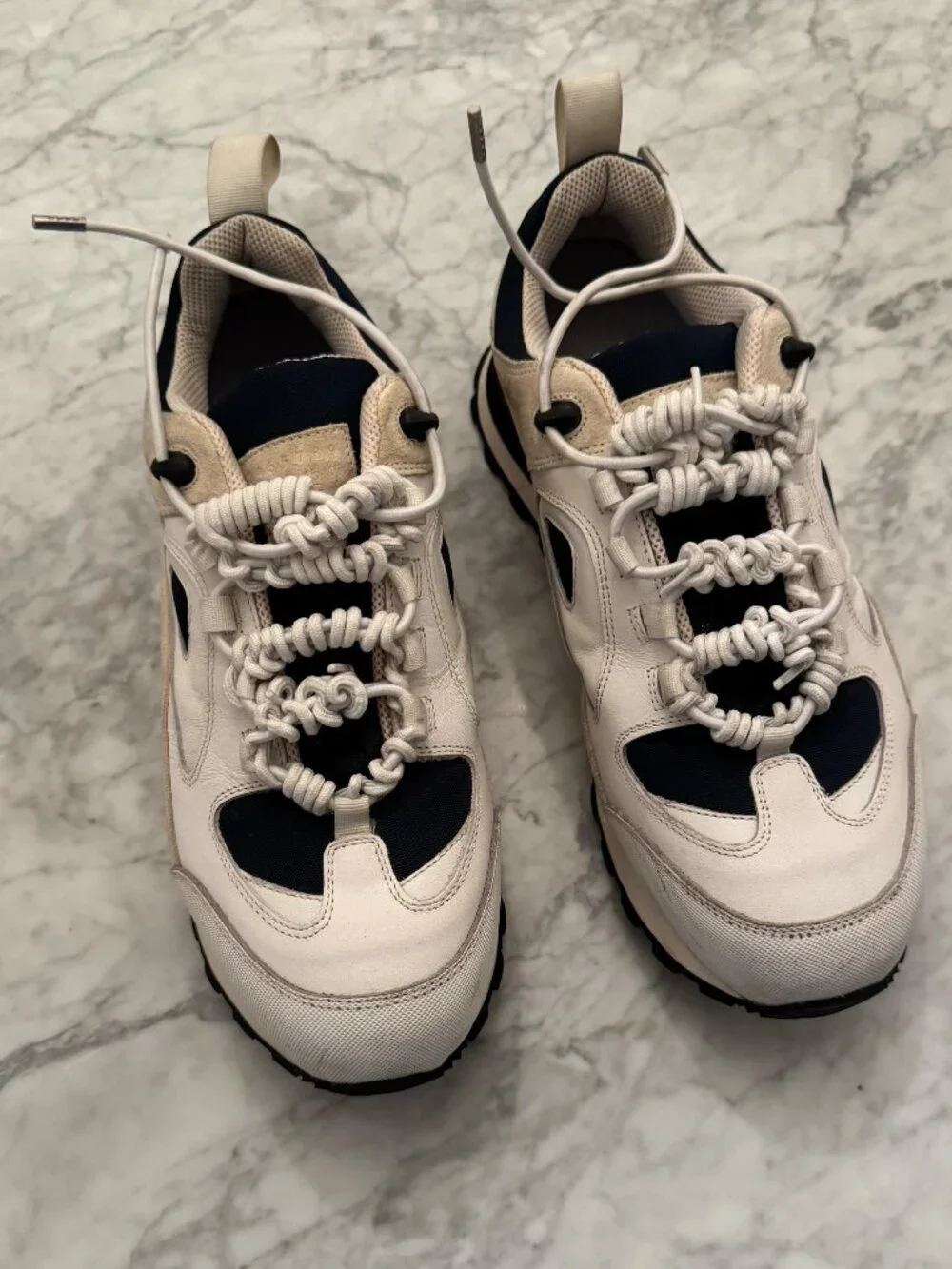 Maison Margiela Men’s Retro Runner Sneakers White Navy Leather Suede Size 44